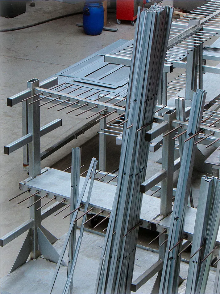 Galvanized steel racks in a factory