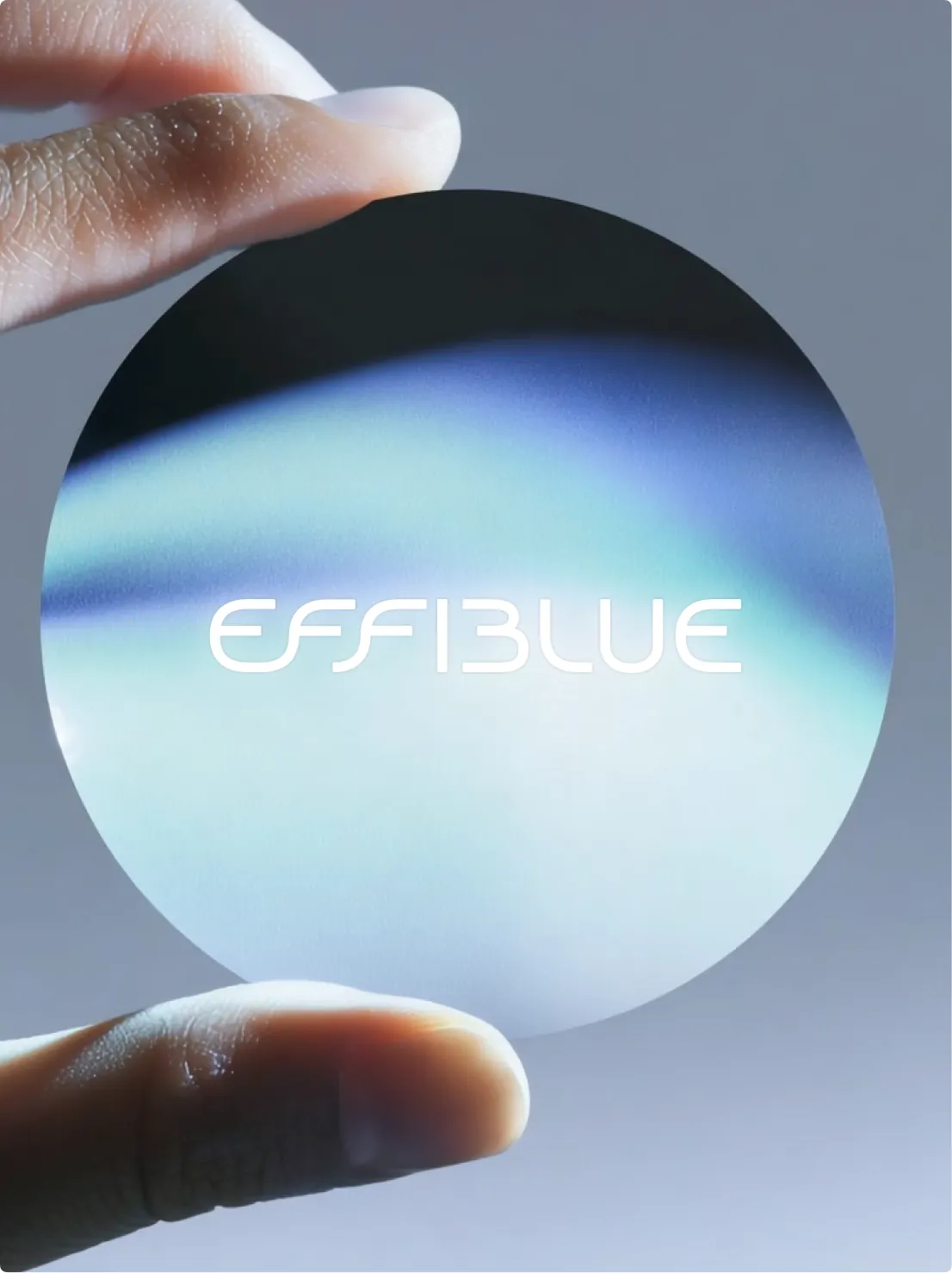 Effiblue logo on a coated glass disc