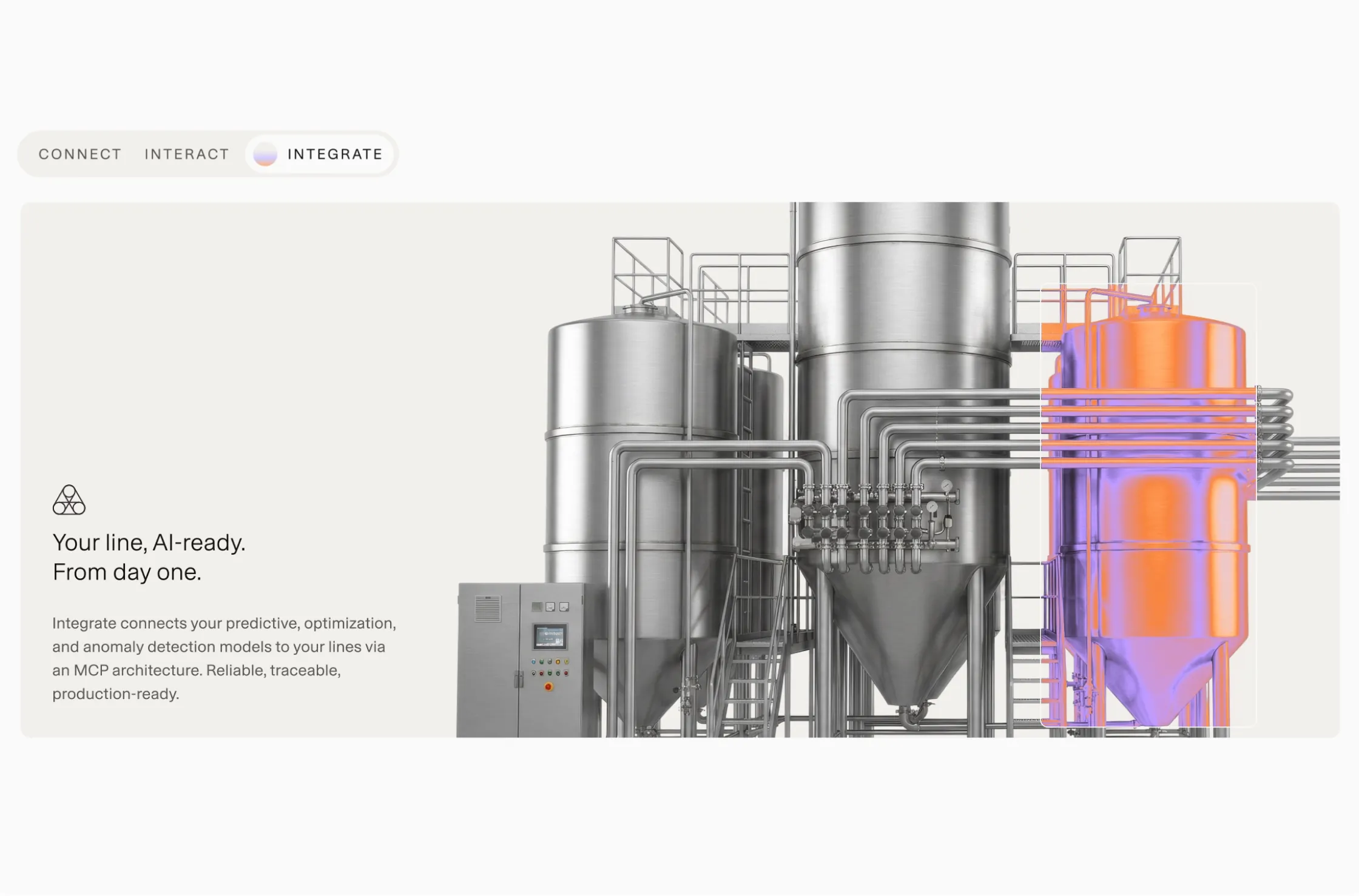 Notom website, Integrate section, an industrial line with its AI layer