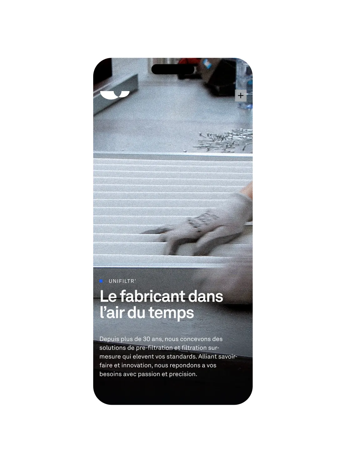 Unifiltr’ website on mobile, homepage