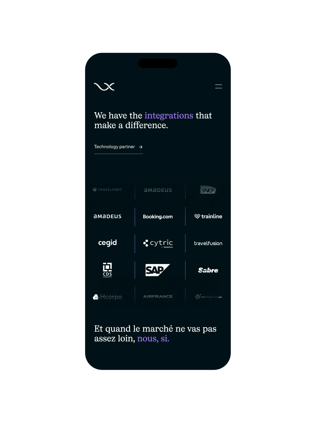 Voyagexpert website on mobile, integrations