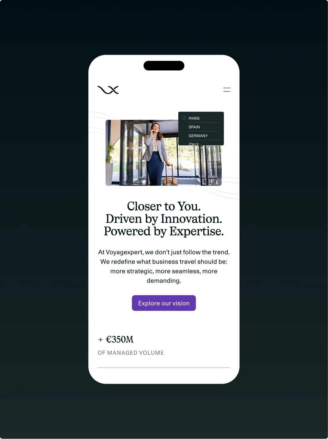 Voyagexpert website on mobile, homepage