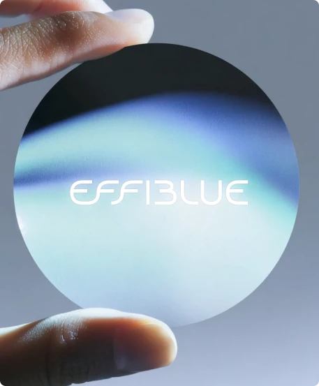 Effiblue logo on a coated glass disc
