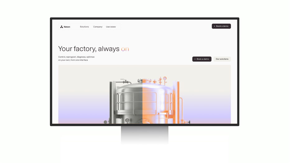 Notom website homepage on a desktop screen